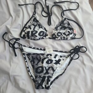 ROXY Black and White Tie Bikini